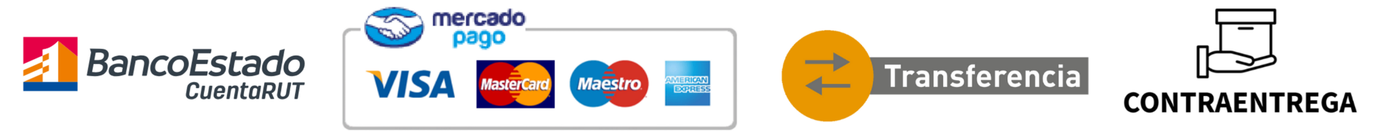 BancoEstado, Mercado Pago, tarjetas, Transferencia y Contraentrega